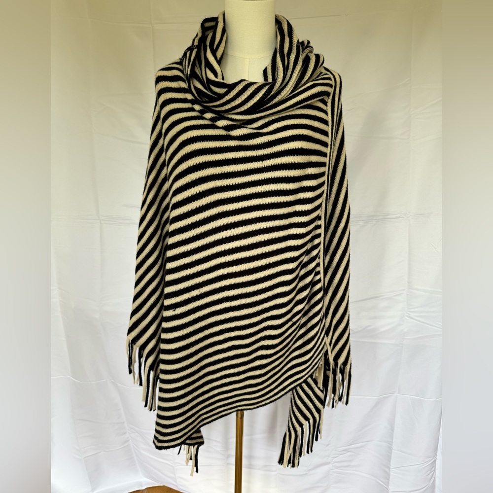Striped Black and Cream Poncho